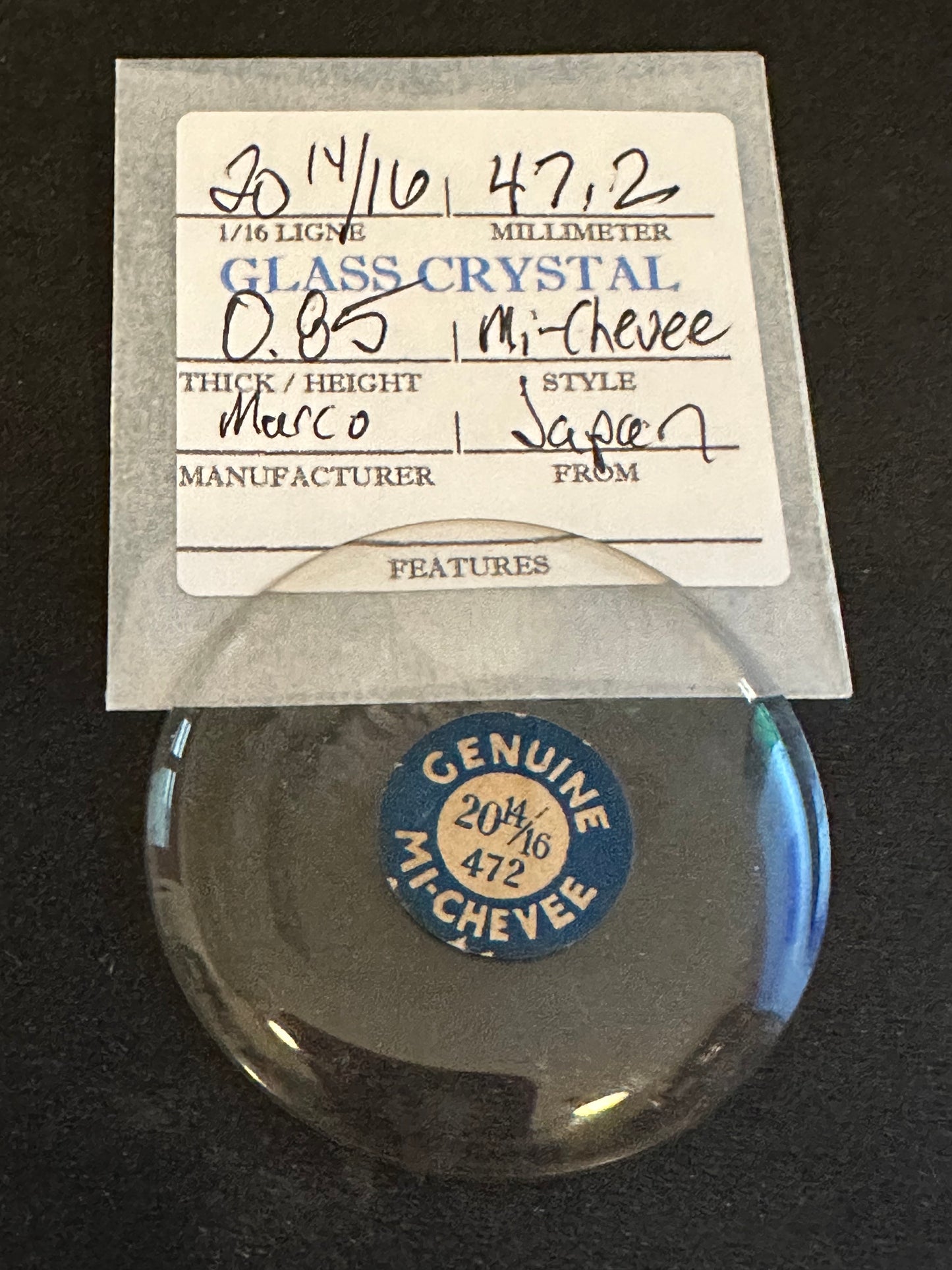 Marco Mi-Chevee Vintage Glass Pocket Watch Crystal 20-14/16 (47.2mm) - NOS