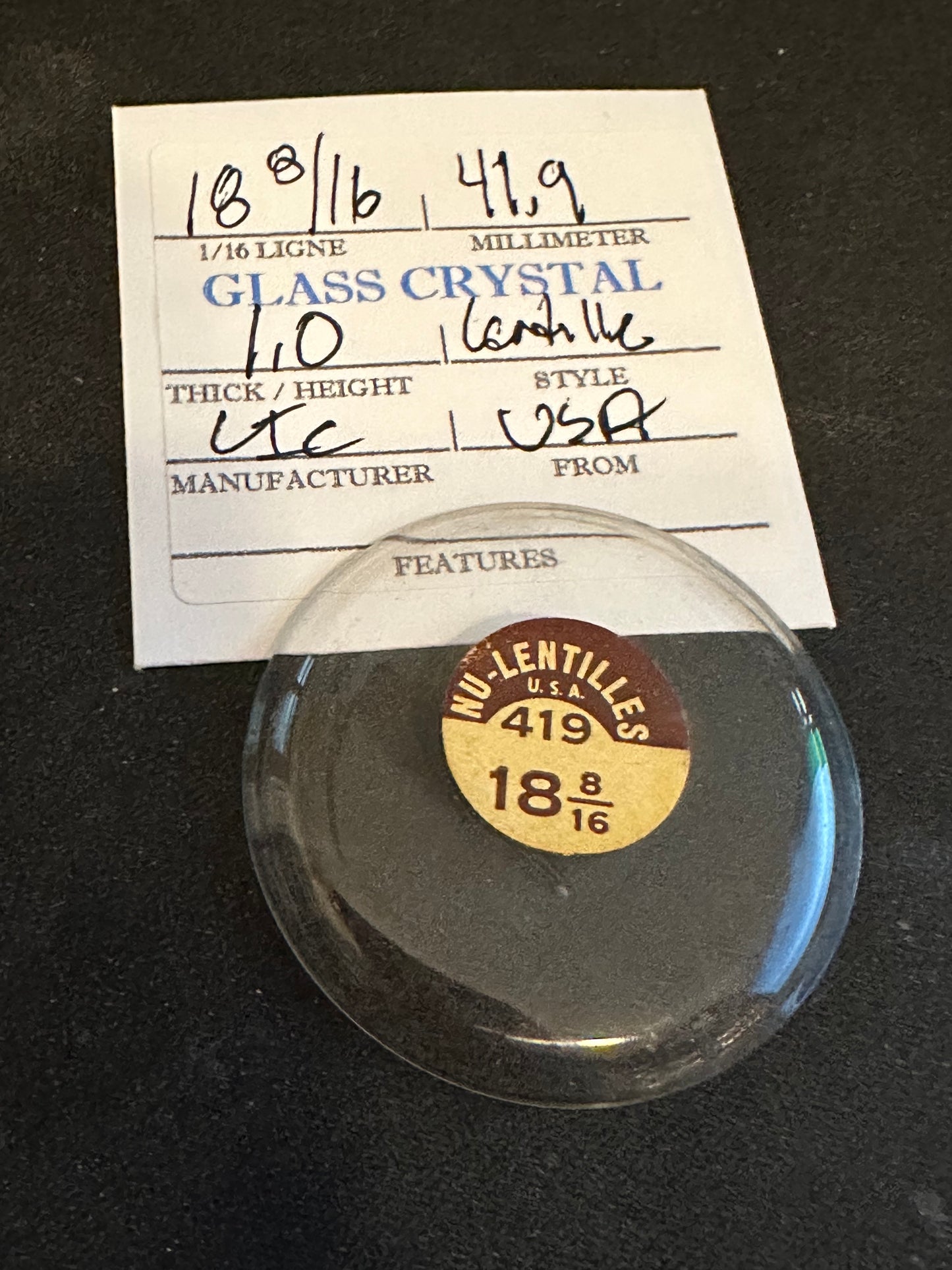 L.I.C Vintage Glass Pocket Watch Crystal 18-8/16 (~41.9mm) - NOS