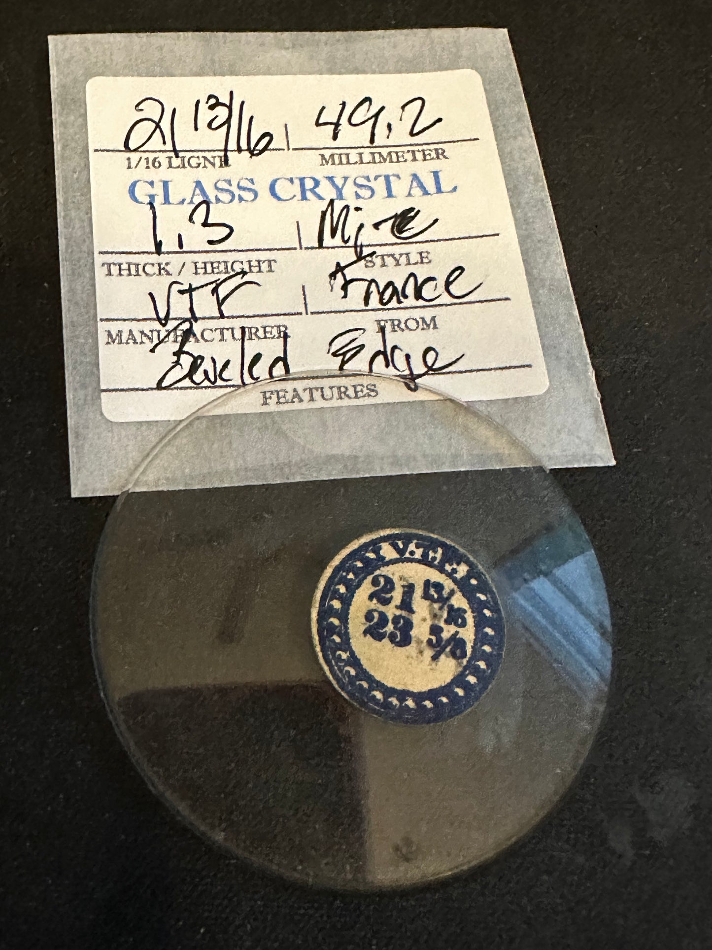 VTF Vintage Glass Pocket Watch Crystal 21-13/16 (~49.2mm) - NOS