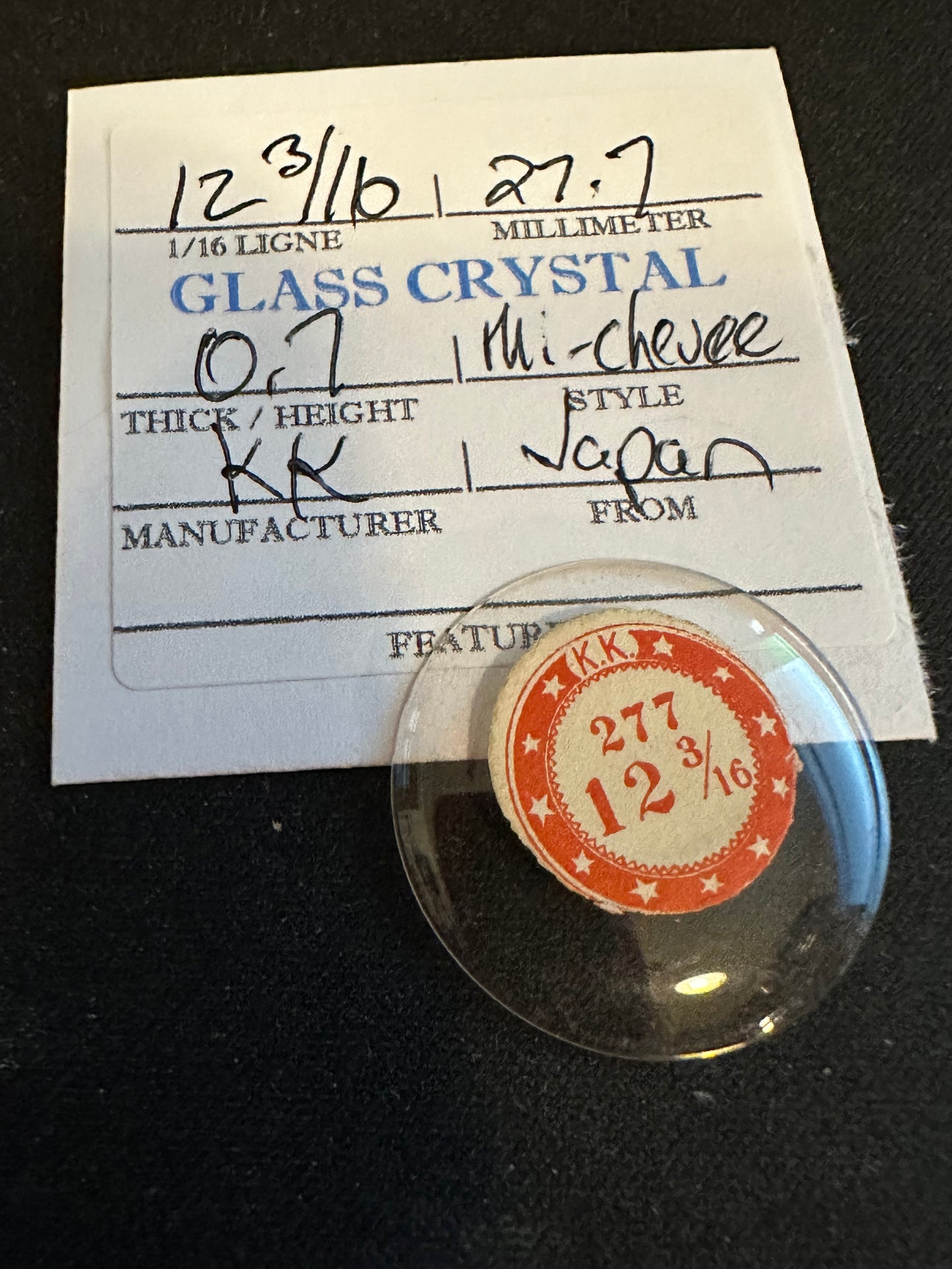 KK Mi-Chevee Vintage Glass Small Pocket Watch Crystal 12-3/16 (27.7mm) - NOS