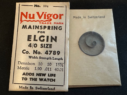 NuVigor Mainspring #104 for Elgin 4/0s Factory No. 4789 - Steel