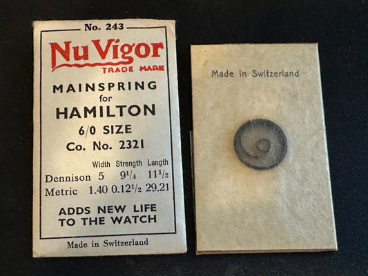 NuVigor Mainspring #243 for Hamilton 6/0s Factory No. 2321 - Steel
