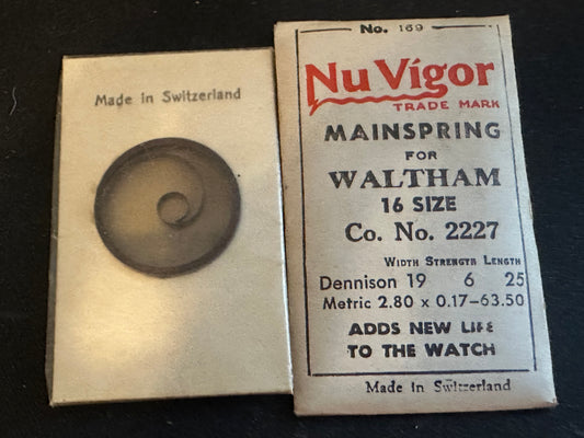 NuVigor Mainspring #169 for 16s Waltham No. 2227 - Steel
