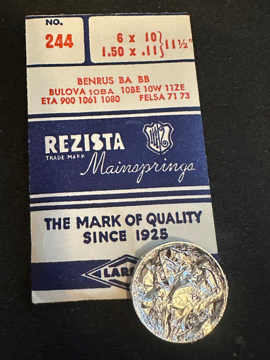 Rezista Mainspring No. 244 for Benrus BA, BB, Bulova 10BA, 10BE, 10W, 11ZE - Steel