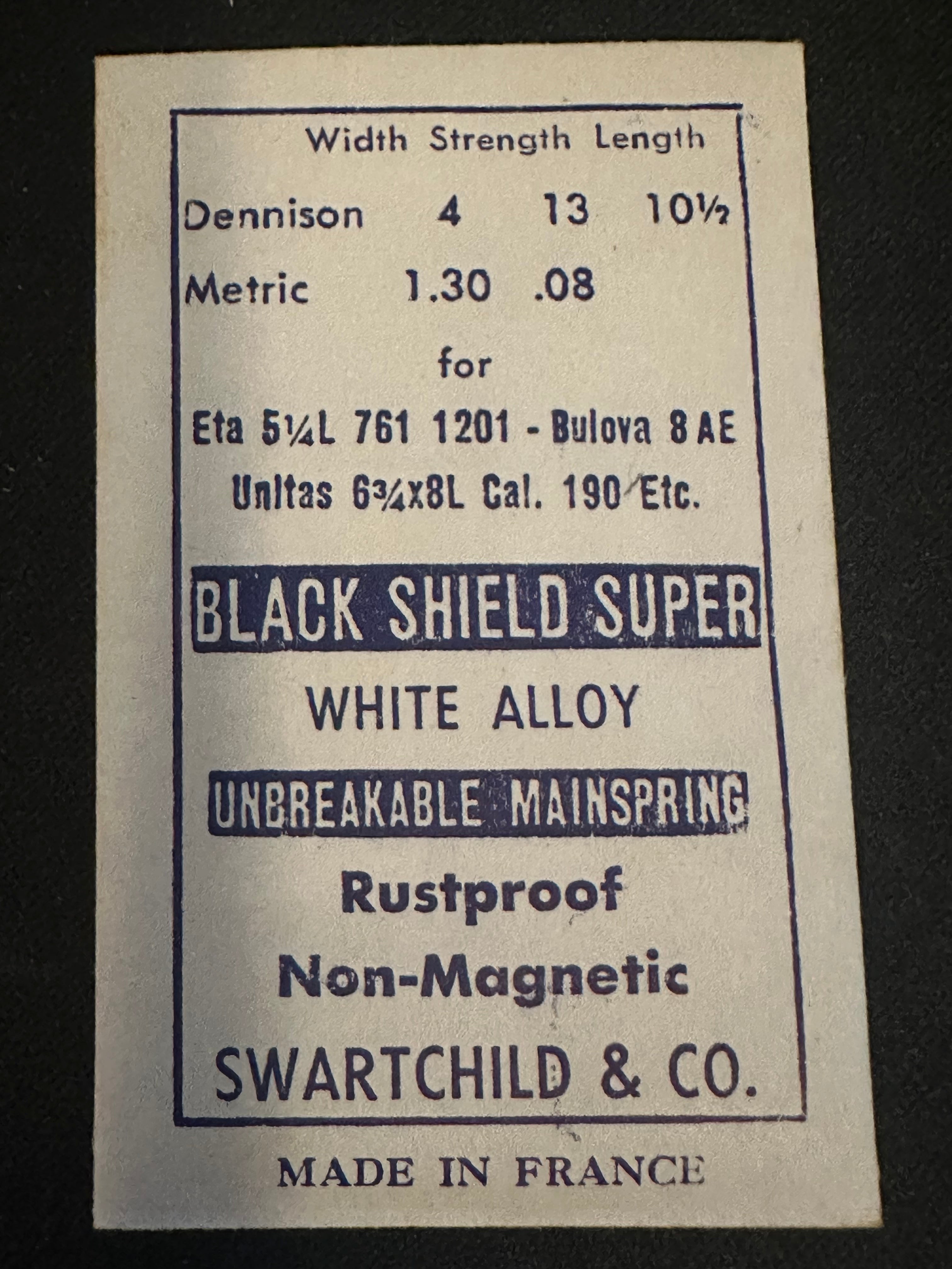 Swartchild Black Shield SUPER Mainspring for ETA 761, 1201, Bulova 8AE ...