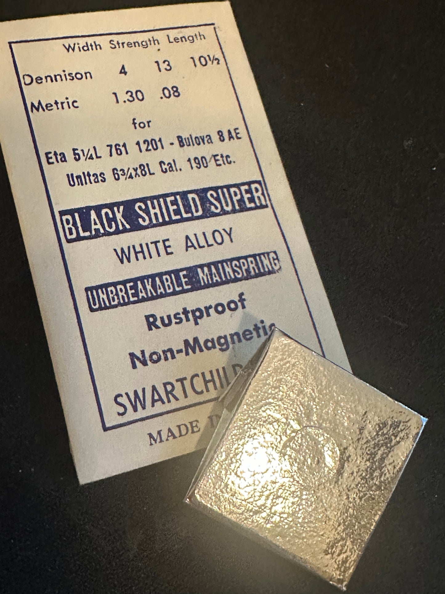Swartchild Black Shield SUPER Mainspring for ETA 761, 1201, Bulova 8AE, Unitas 190 - Alloy