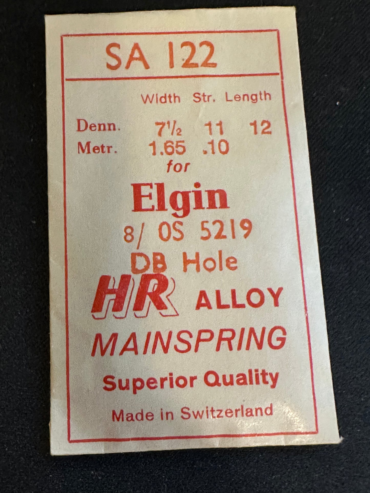 HR Mainspring SA122 for Elgin 8/0s Factory No. 5219 / 6002 - Alloy
