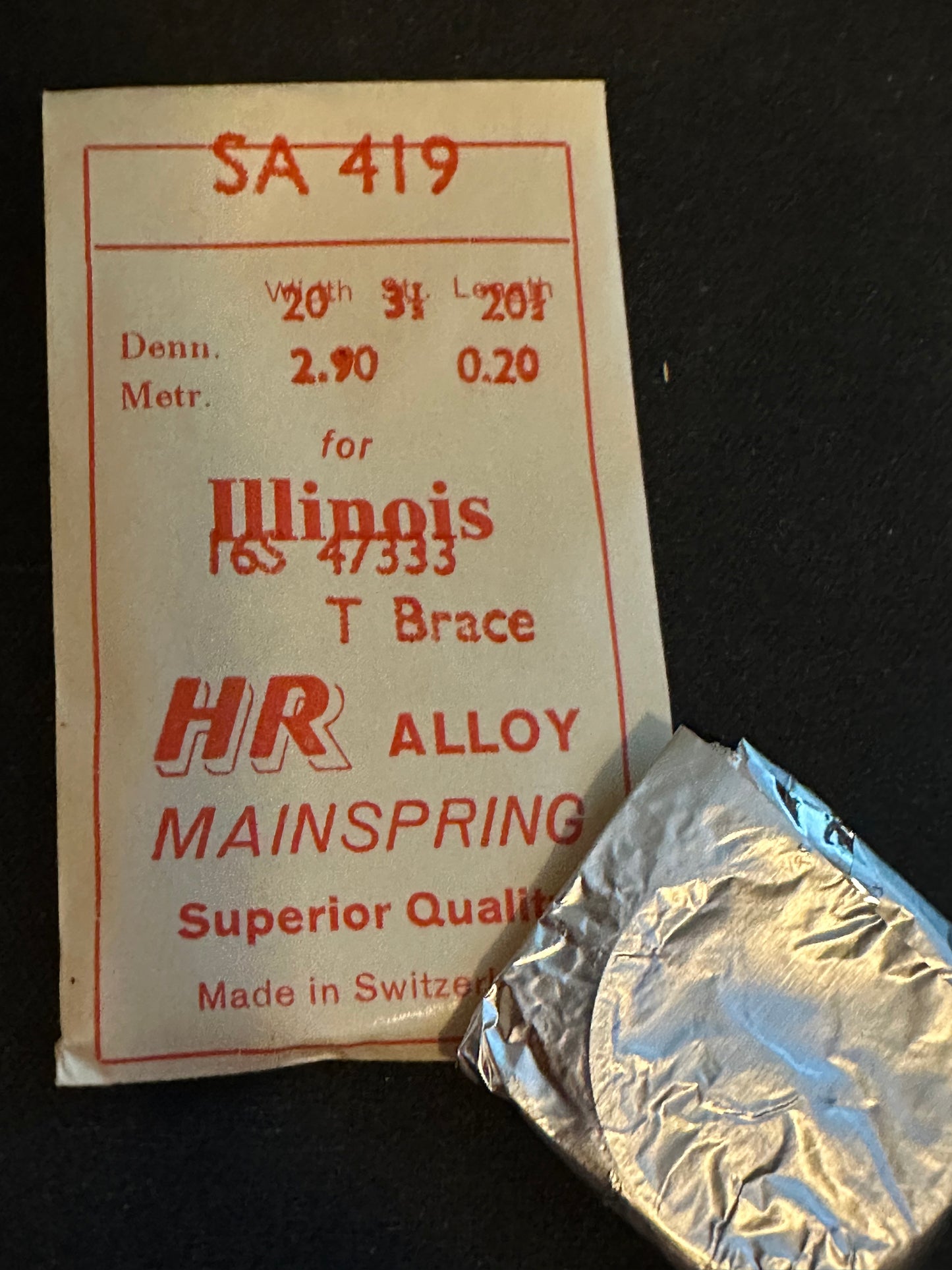 HR Mainspring SA419 for 16s Illinois Factory No. 47333 - Alloy