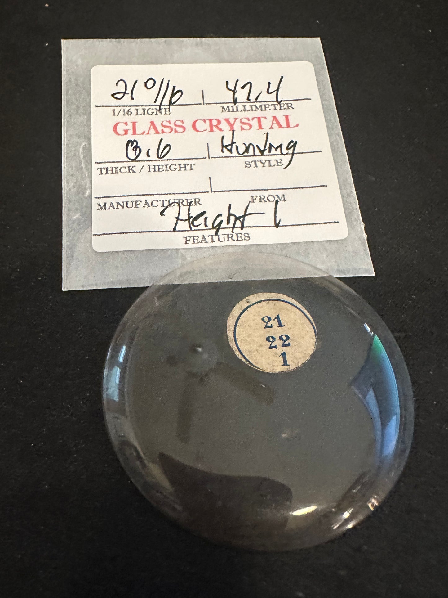 Vintage Glass Hunting Case Watch Crystal 21-0/16 (~47.4mm) - NOS