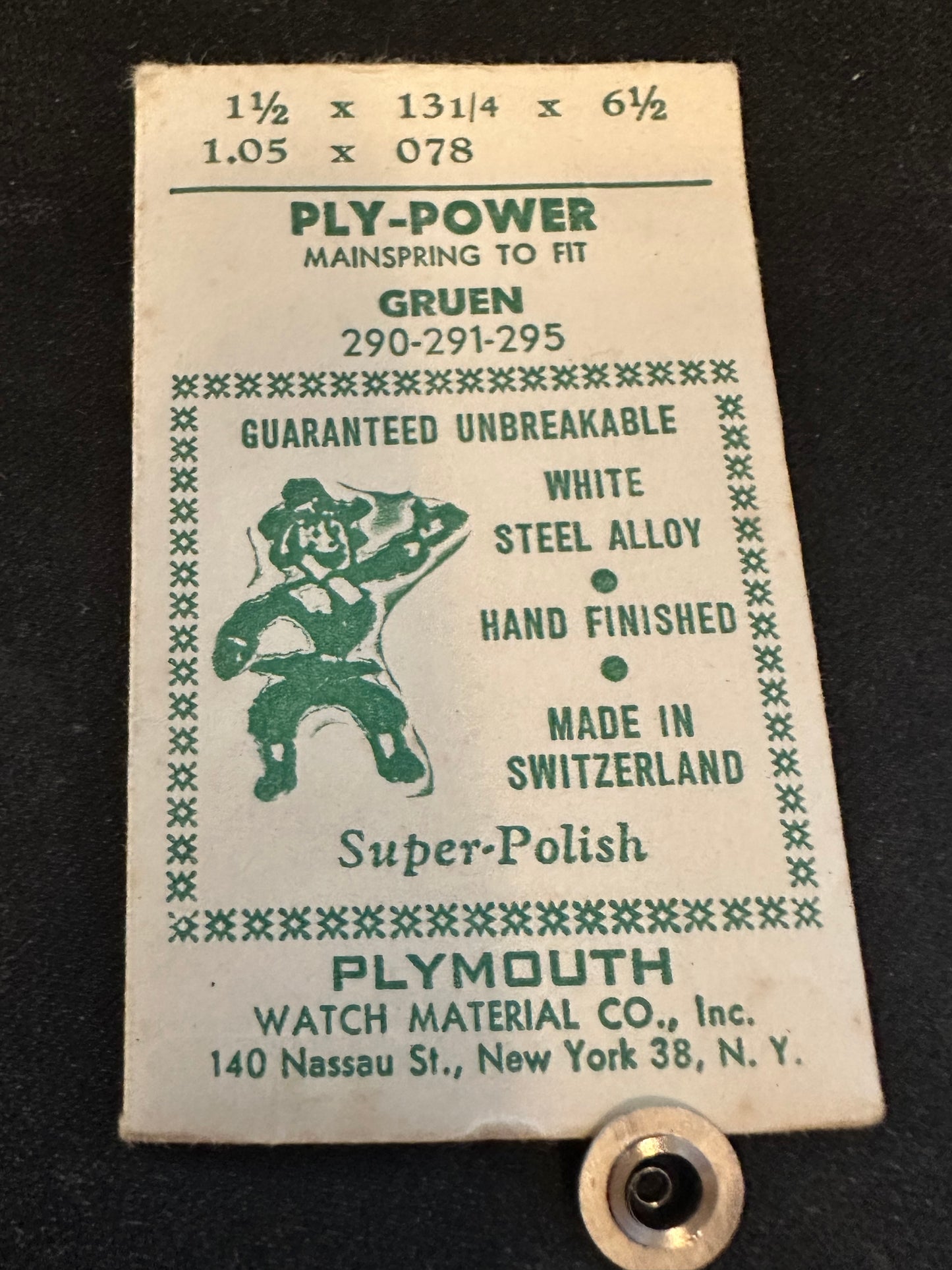 Plymouth Ply-Power Mainspring for Gruen 290, 291, 295 - Alloy