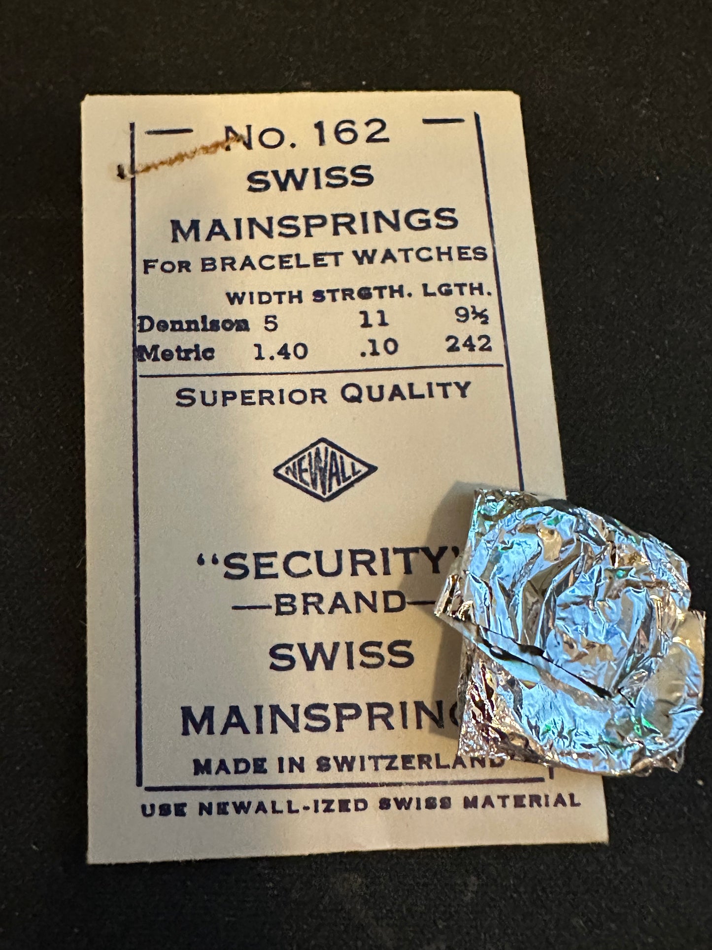 Newall Security Mainspring #162 for Gruen caliber 785, Bulova caliber 10W - Steel