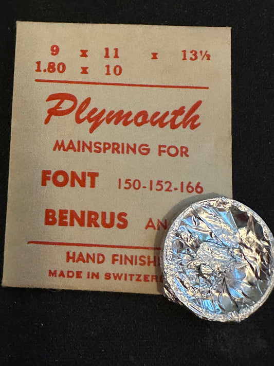 Plymouth Mainspring for Font caliber 150, 152, 166, Benrus caliber AN, AO - Steel