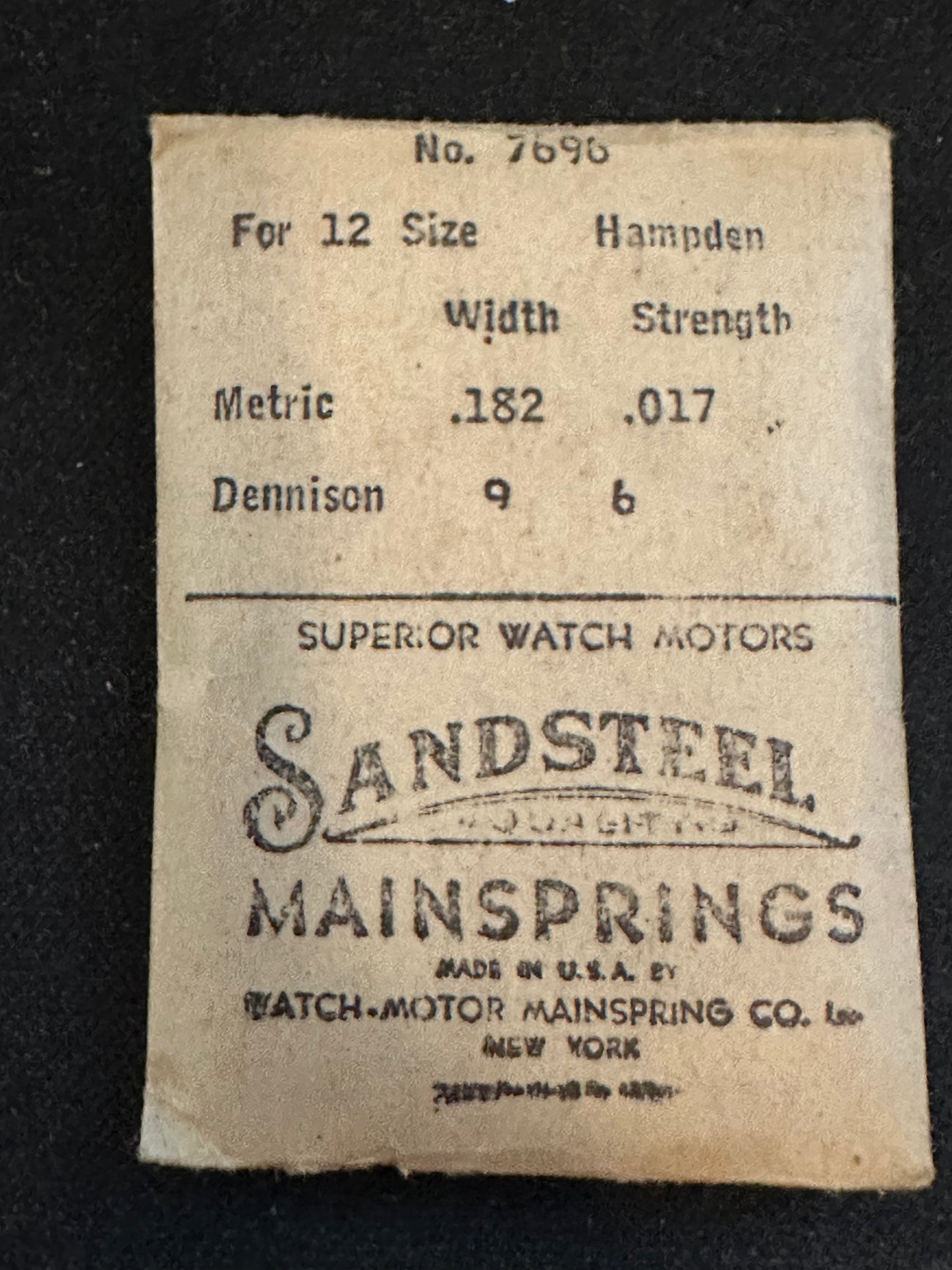 Sandsteel Mainspring for Hampden 12s No. No. 7696 - Steel