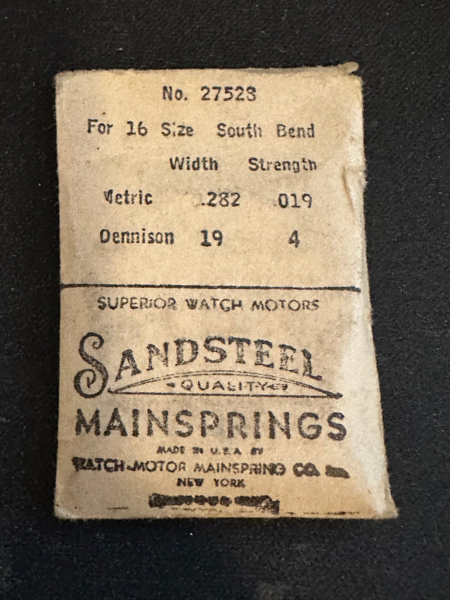 Sandsteel Mainspring - South Bend 16s No. 27528 - Steel