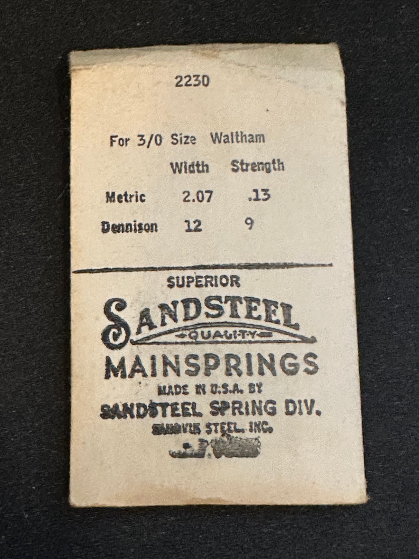 Sandsteel Mainspring for Waltham 0s & 3/0s No. 2230 - Steel