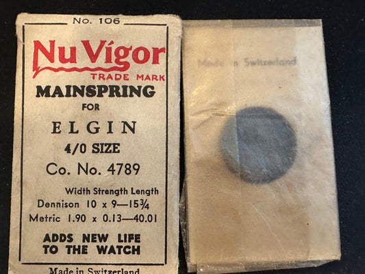 NuVigor Mainspring #106 for Elgin 4/0s Factory No. 4789 - Steel