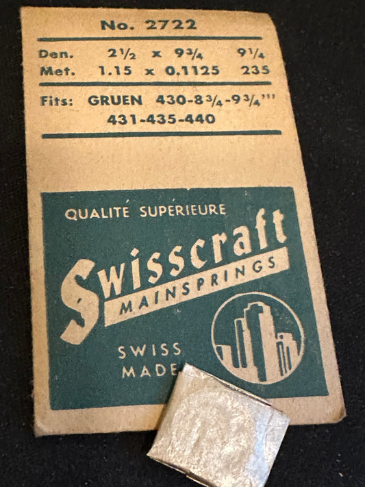 Swisscraft Mainspring #2722 for Gruen caliber 430, 431, 435, 440 - Steel