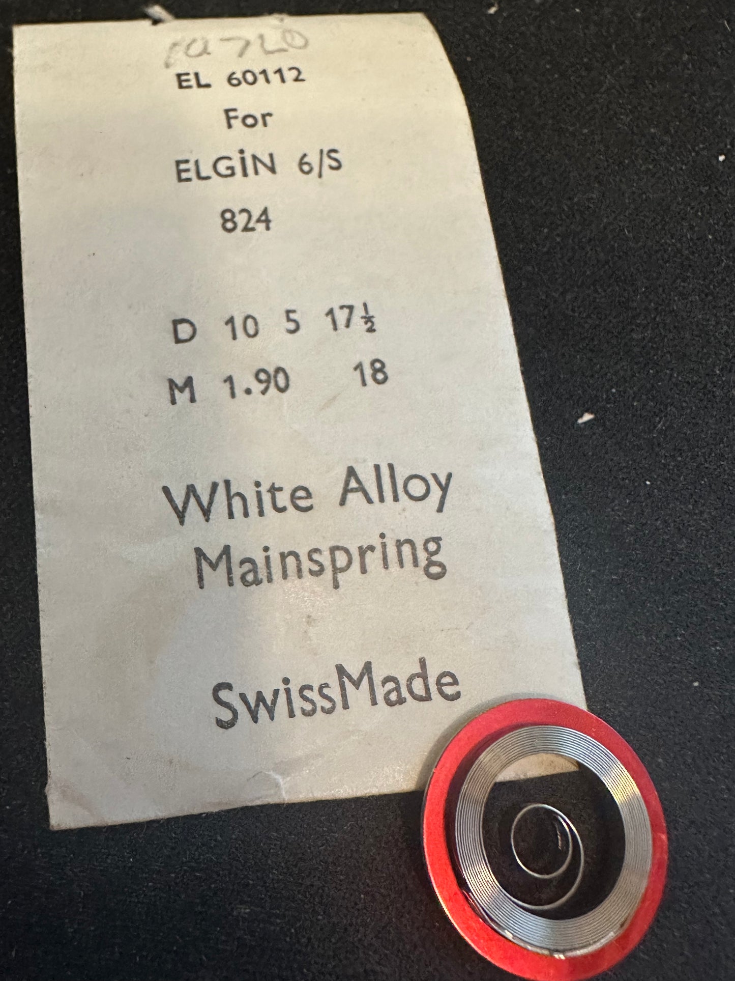 Alloy Mainspring 60112 for 6s Elgin Factory No. 824