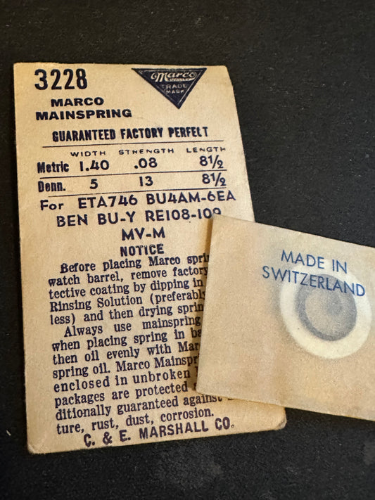 Marco Mainspring #3228 for Bulova 4AM, 6EA, ETA 746, Recta M, MV, 108, 109 - Steel