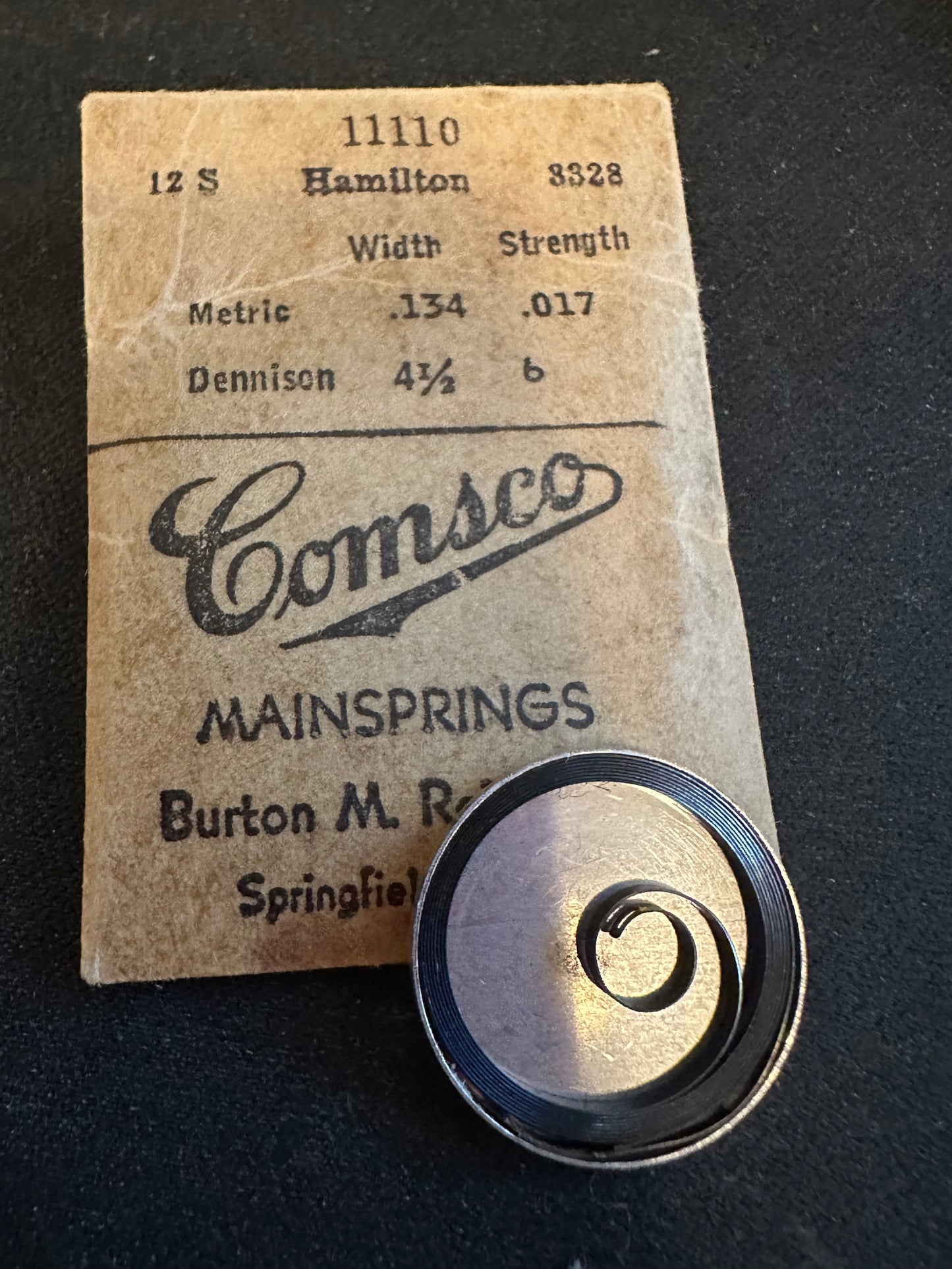 Comsco Mainspring #11110 for Hamilton 12s Factory No. 3328 - Steel