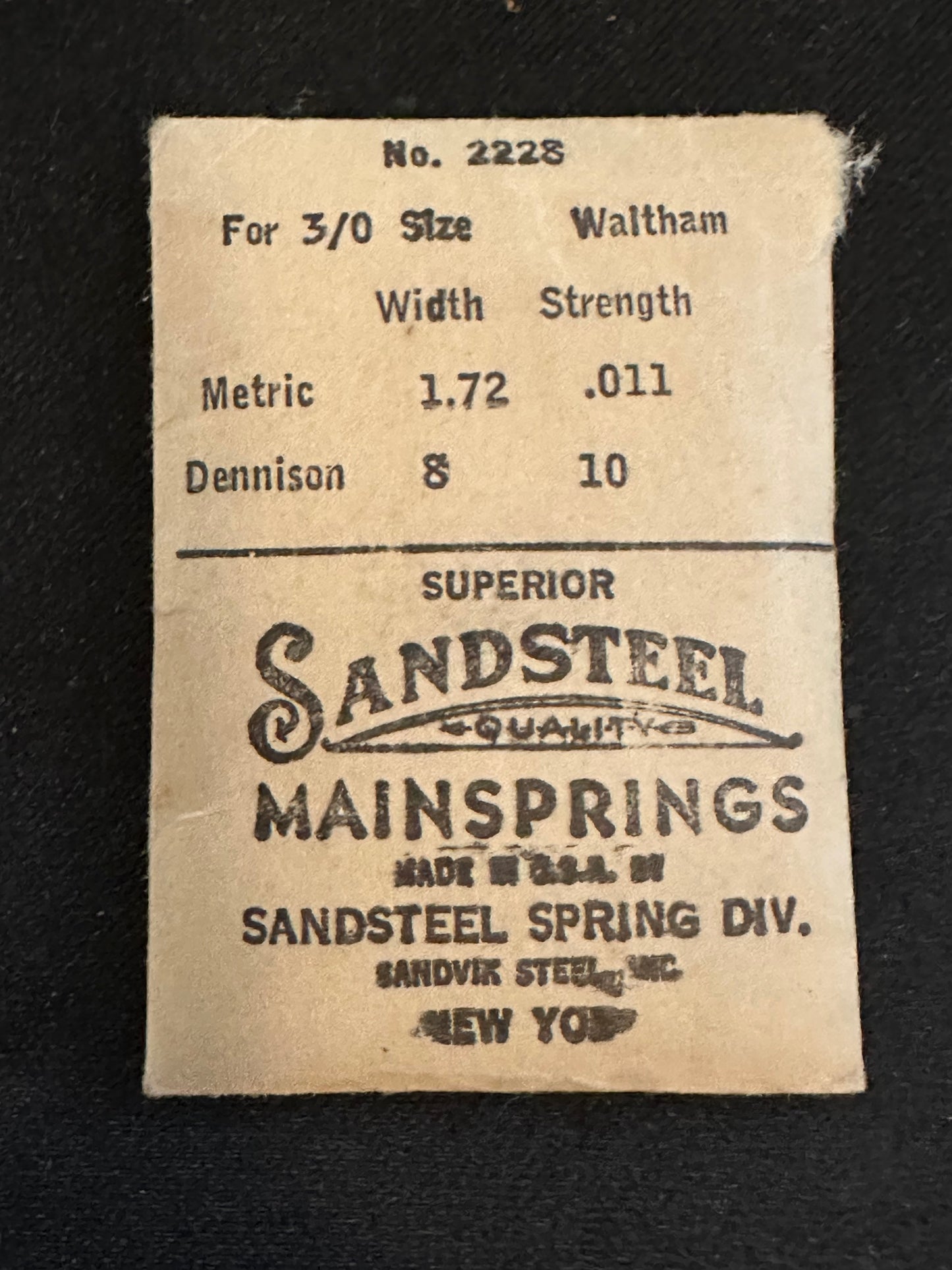 Sandsteel Mainspring for Waltham 3/0s No. 2228 - Steel