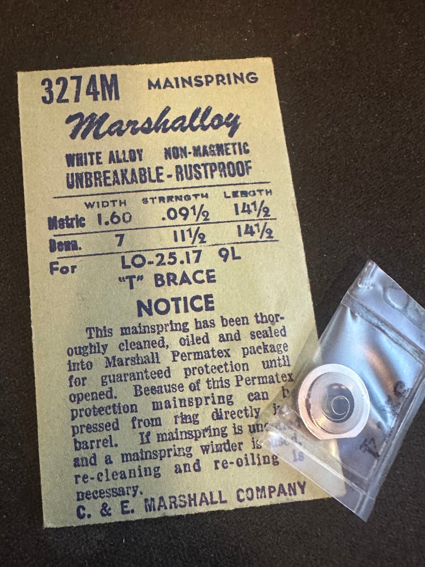 Marco Marshalloy Mainspring 3274M for Longines Caliber 25.17 (9L) - Alloy