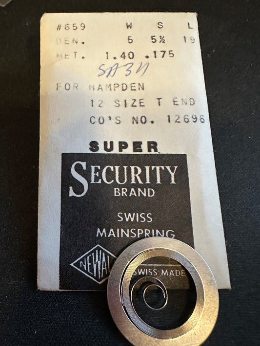 Newall SUPER Security Mainspring #659 for Hampden 12s No. 12696 - Alloy