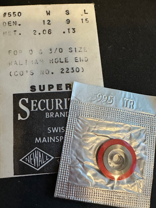 Newall SUPER Security Mainspring #550 for 0s & 3/0s Waltham No. 2230 - Alloy