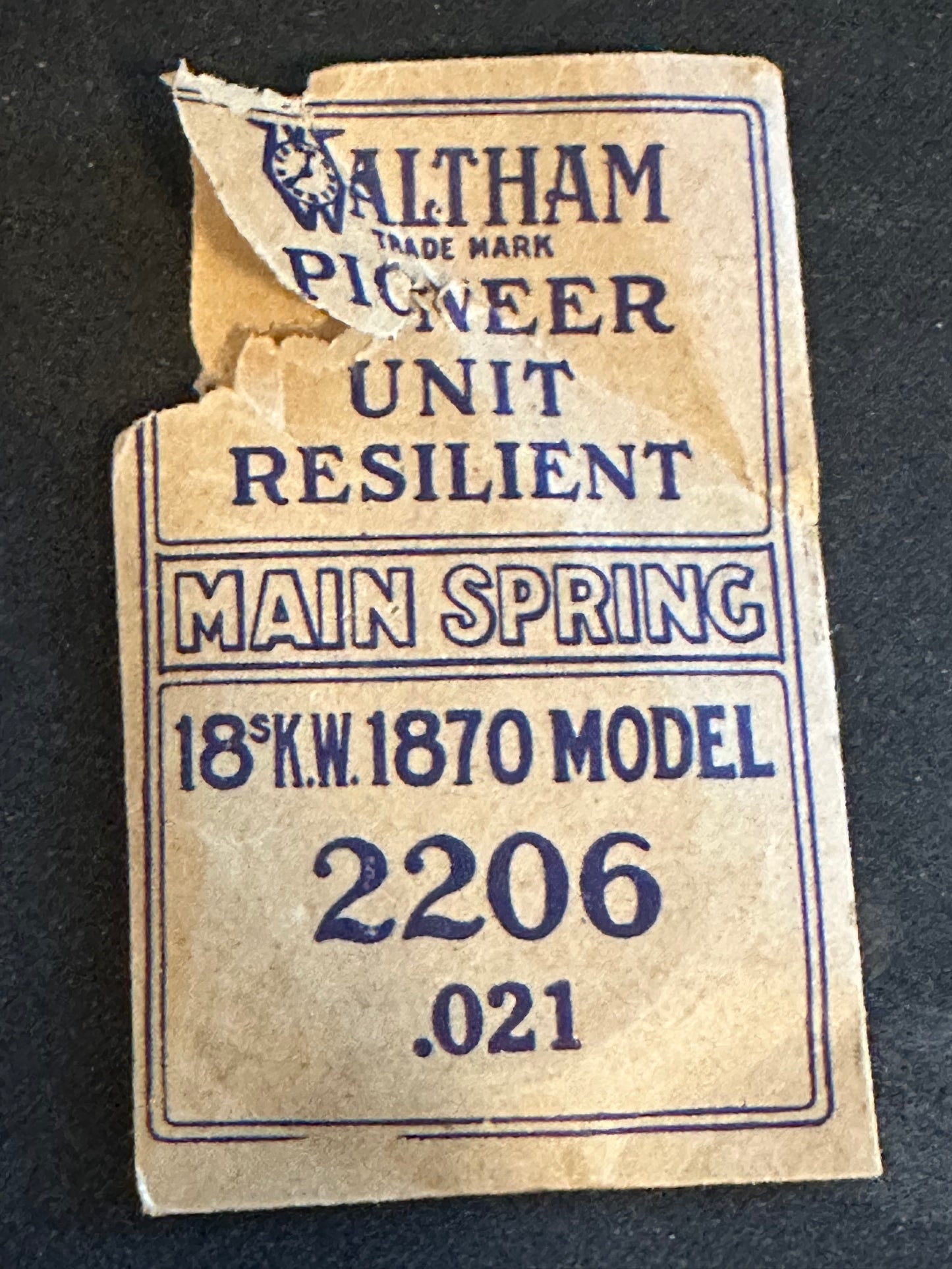 Waltham Factory Mainspring for 18s Model 1870 KW No. 2206 - Steel