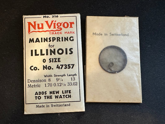 NuVigor Mainspring #316 for Illinois 0s movements No. 47357 - Steel