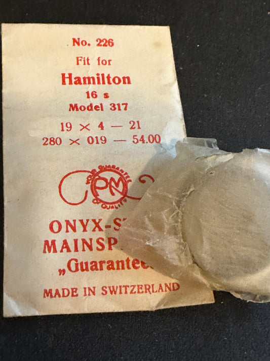 PM Mainspring #226 for Hamilton 16s No. 317 - ONYX Steel