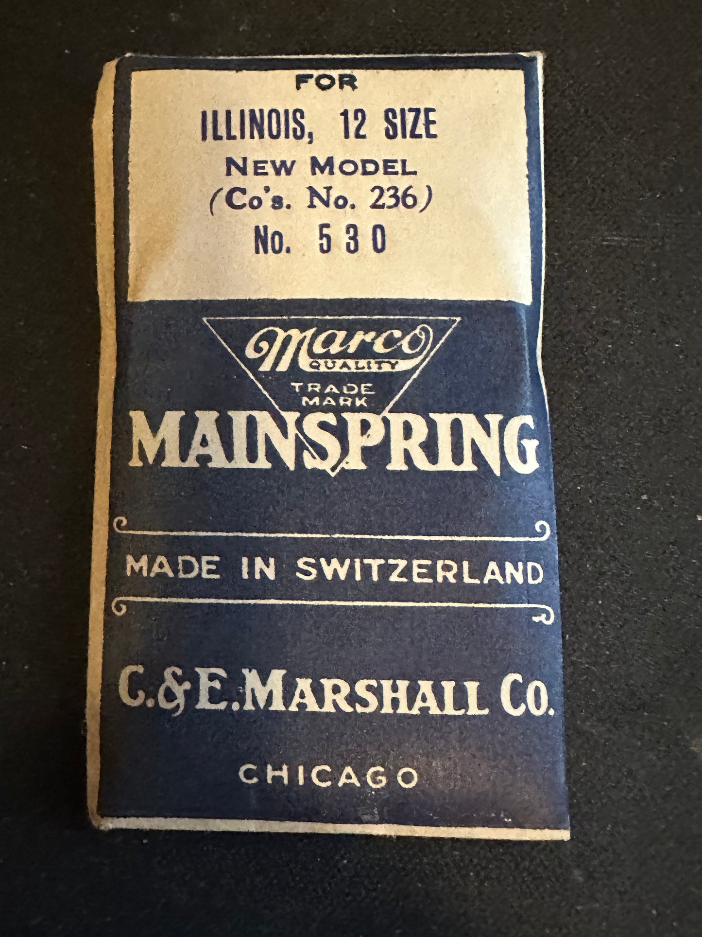 Marco Mainspring #530 for 12s Illinois Factory No. 47344 - Steel