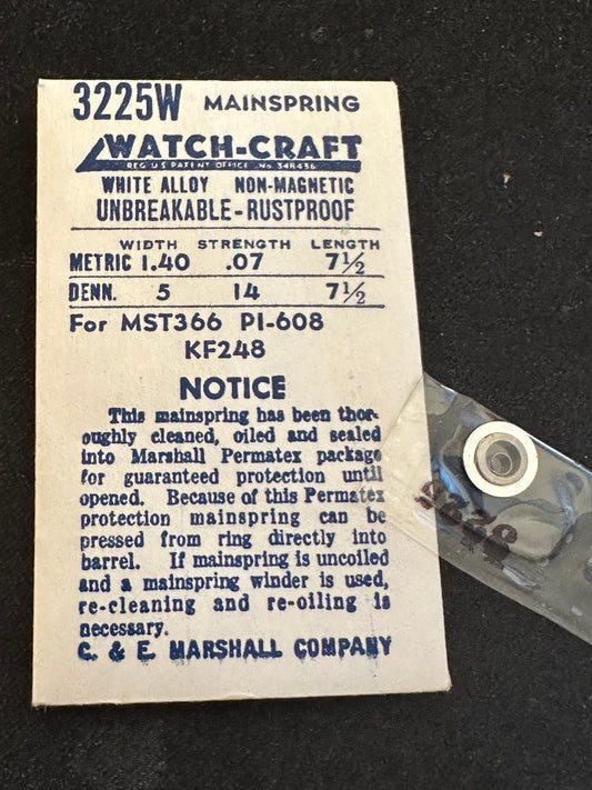 WATCH-CRAFT Mainspring 3225W for Pierce 608, MST 366, Kurth 248, Elgin 700 - Alloy