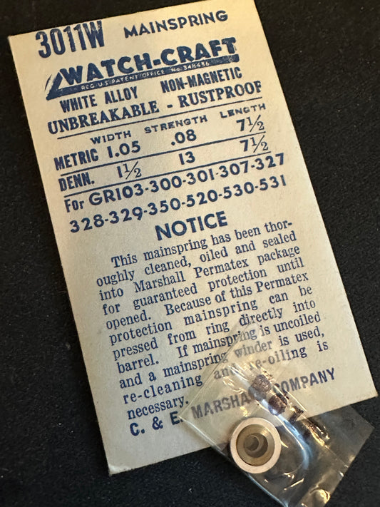 WATCH-CRAFT Mainspring 3011W for Gruen 300, 301, 307, 327, 328, 329, 350, etc. - Alloy