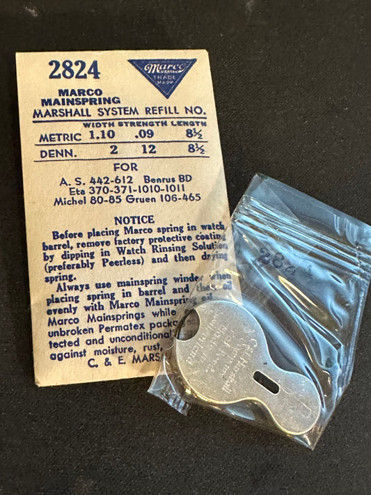 Marco Mainspring #2824 for A. Michel 80, 85, AS 442, 612, Gruen 106, 465 - Steel