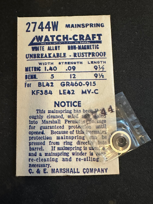 WATCH-CRAFT Mainspring 2744W for Blancpain 42, Gruen 915, 916, 917, Kurth 384 - Alloy