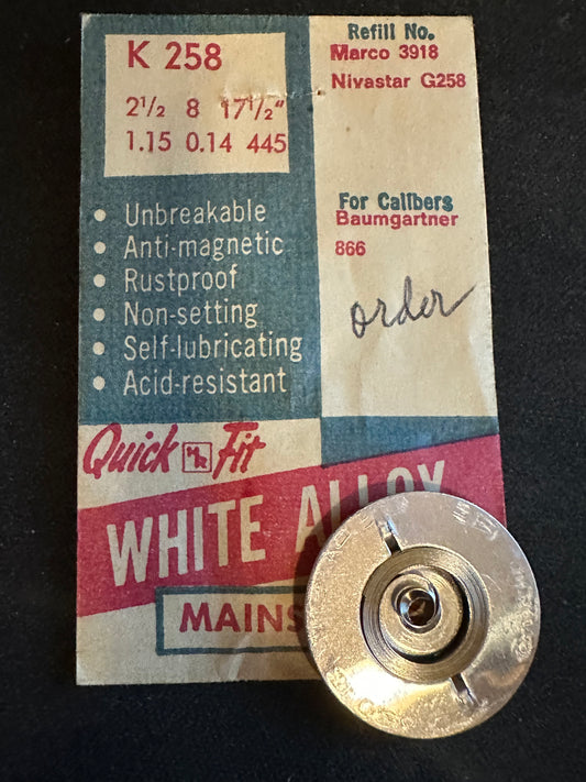HR Quick Fit Mainspring K258 for Baumgartner caliber 866 - Alloy