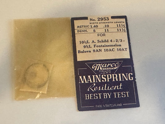 Marco Mainspring No. 2953 for Bulova caliber 9AN, 10AC, 10AT, ETA 785 - Steel