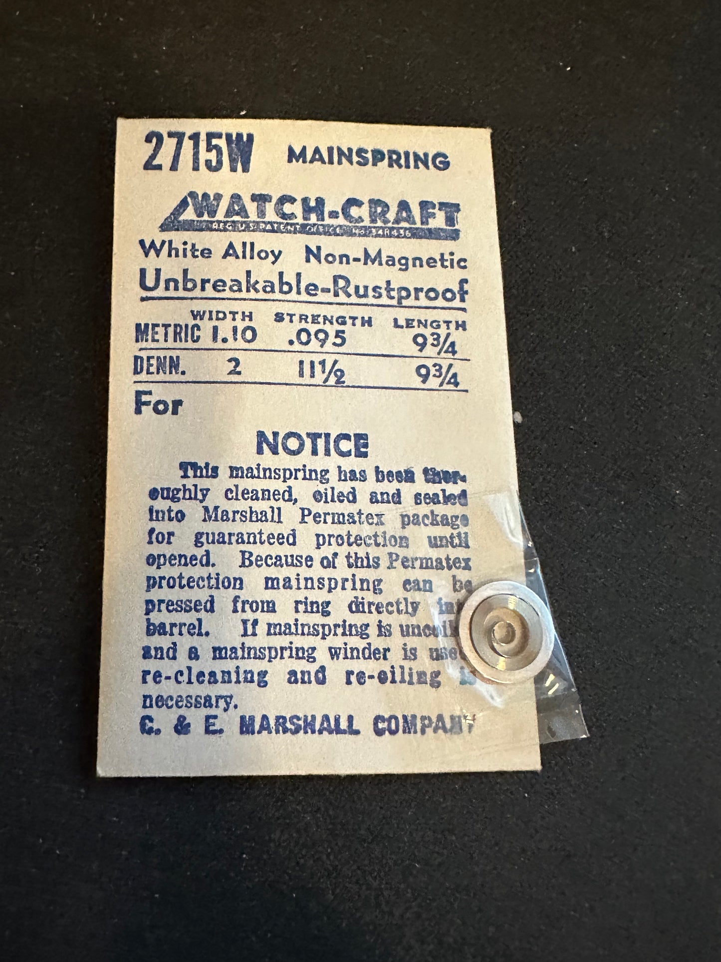 WATCH-CRAFT Mainspring 2715W for Omega RA 28.10, Gruen 723, Bulova 6LA - Alloy
