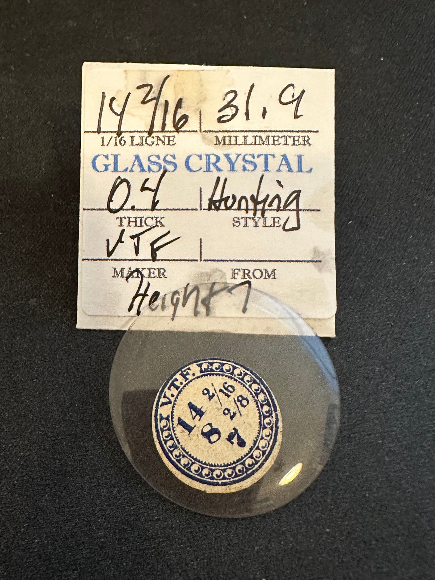 VTF Vintage Glass Hunting Case Watch Crystal 14-2/16 (~31.9mm) - NOS