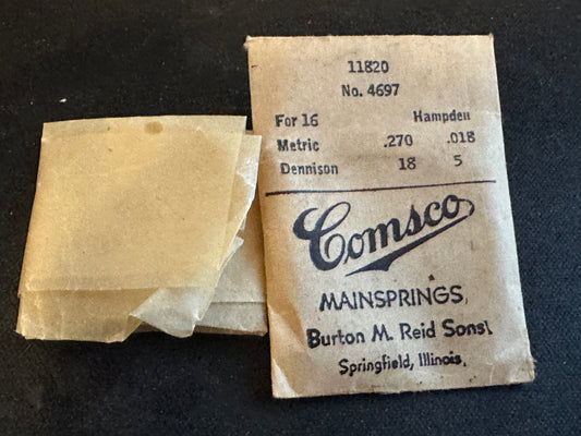 Comsco Mainspring #11820 for 16s Hampden Factory No. 4697 - Steel