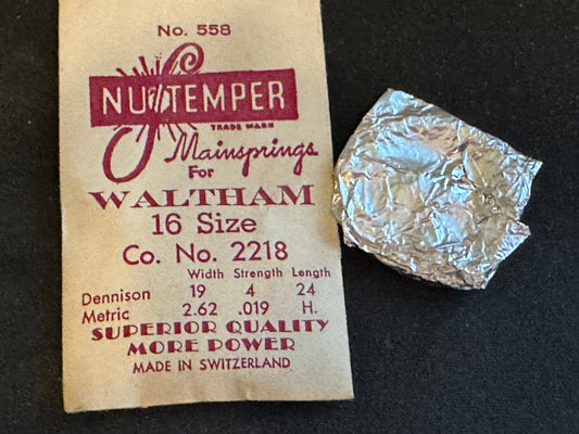 NuTemper Mainspring #558 for Waltham 16s No. 2218 - Steel