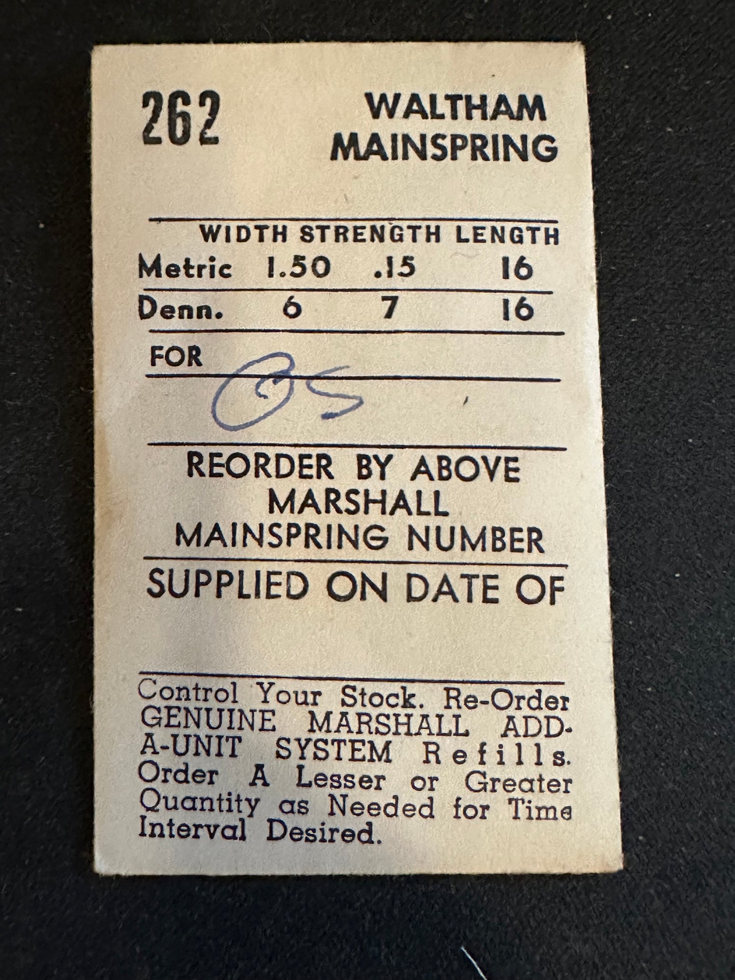 Marco Mainspring #262 for 0s Waltham Factory No. 2220 - Steel