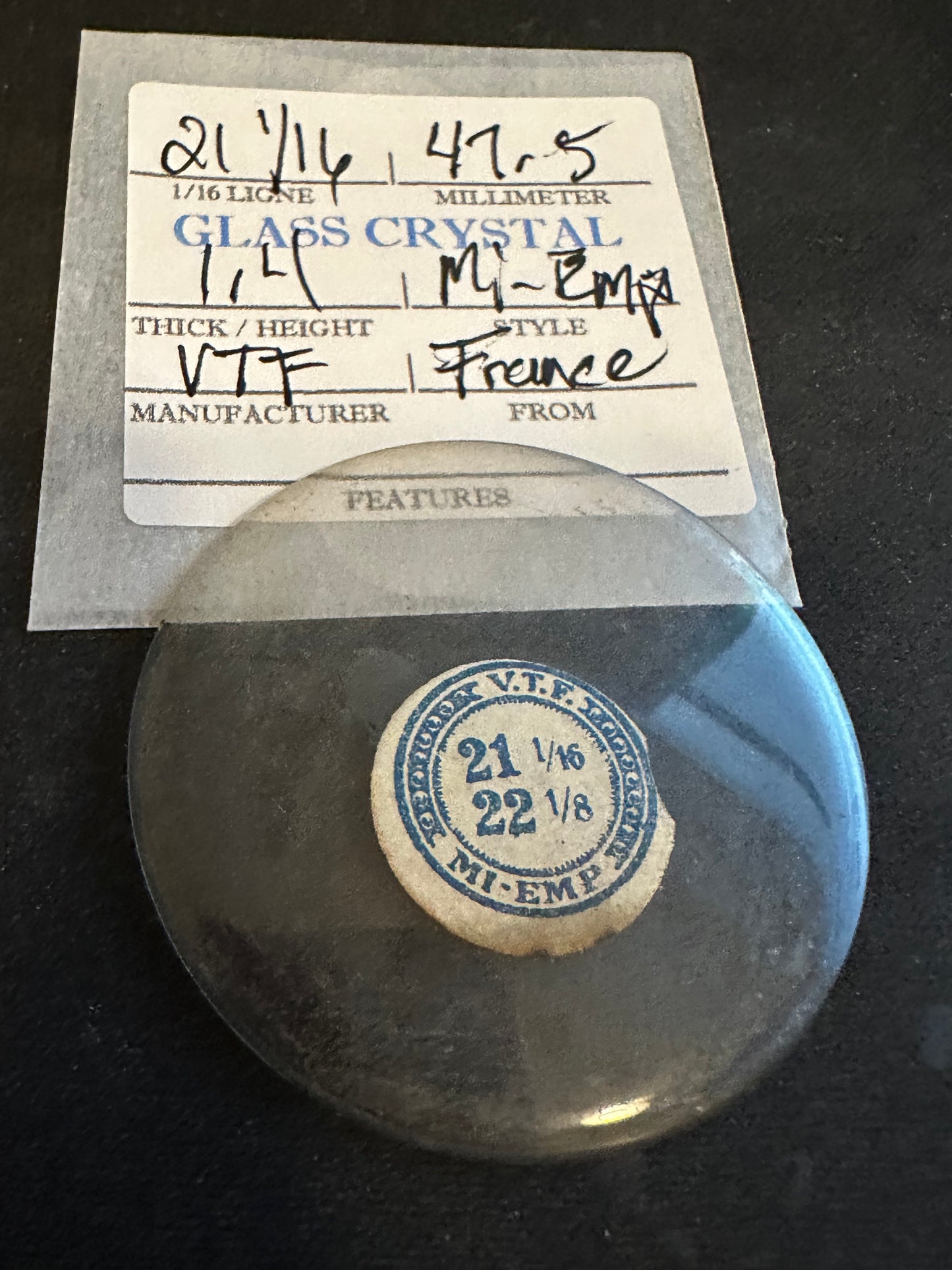 VTF Vintage Glass Pocket Watch Crystal 21-1/16 (~47.5mm) - NOS