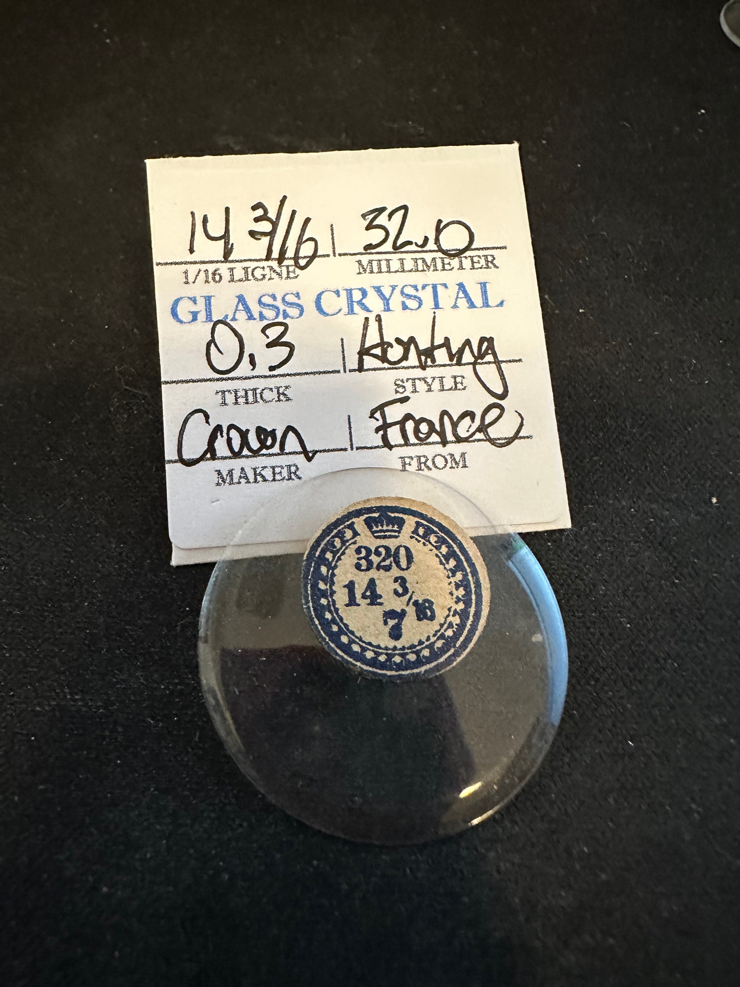 Crown Vintage Glass Hunting Case Watch Crystal 14-3/16 (~32.0mm) - NOS