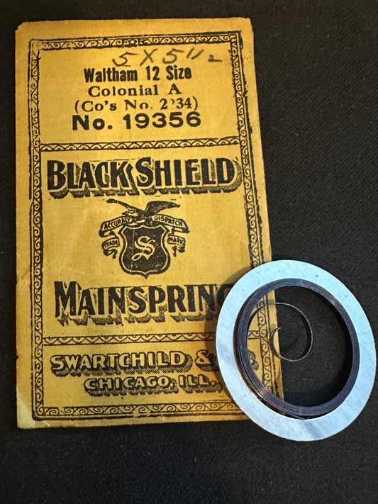 Swartchild Black Shield Mainspring #19356 for Waltham Colonial A No. 2234 - Steel