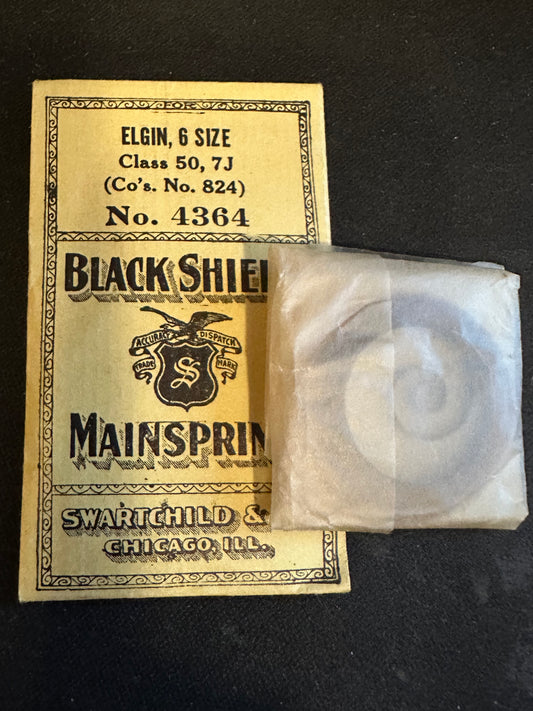 Swartchild Black Shield Mainspring #4364 for Elgin 6s No. 824 - Steel