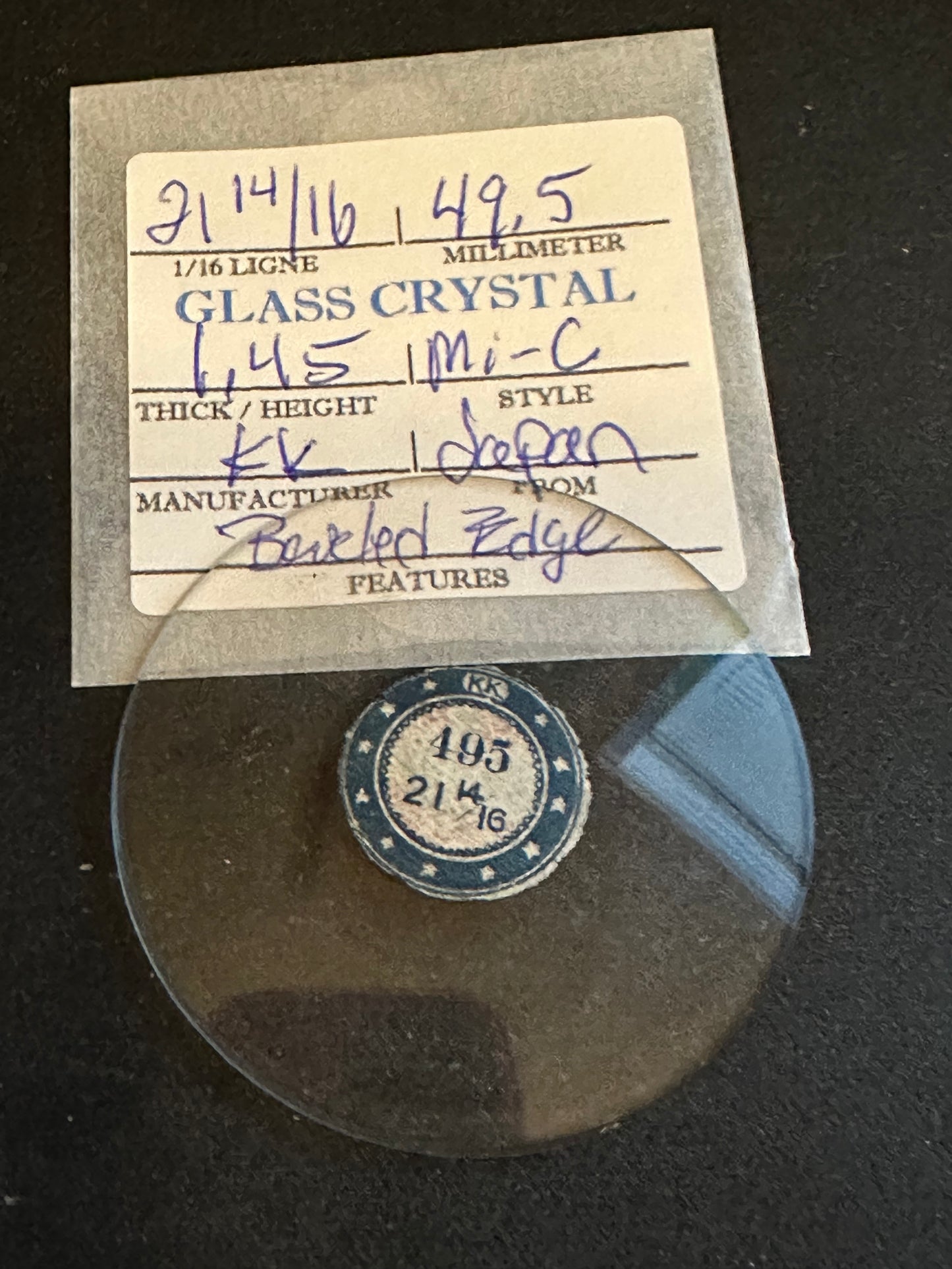 KK Vintage Glass Pocket Watch Crystal 21-14/16 (49.5mm) - NOS