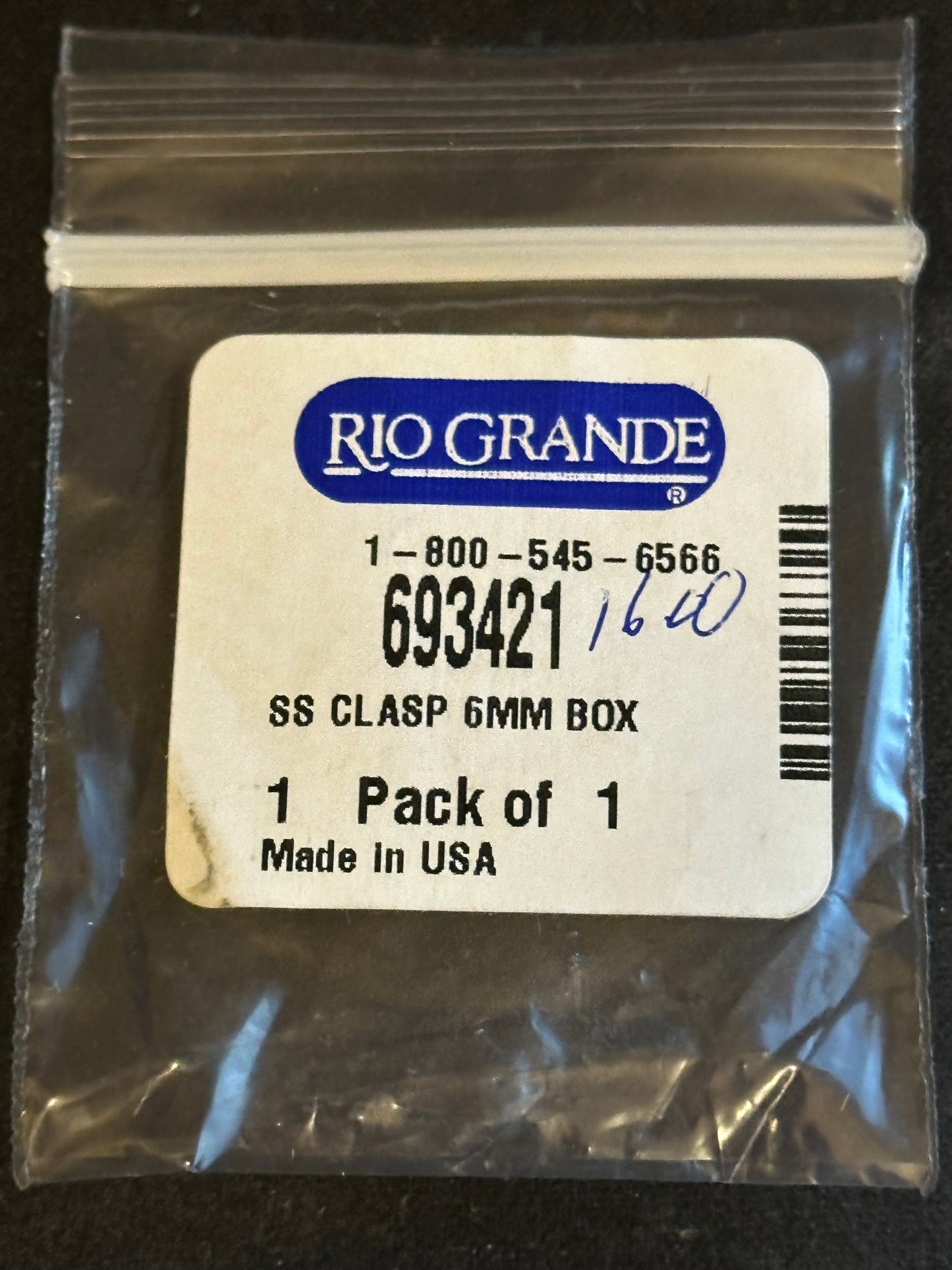 One Sterling Silver 6mm Rectangle Box Clasp - New in package