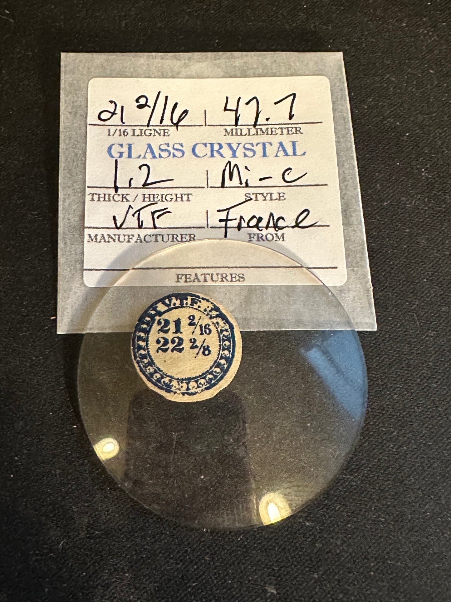 VTF Vintage Glass Pocket Watch Crystal 21-2/16 (~47.7mm) - NOS